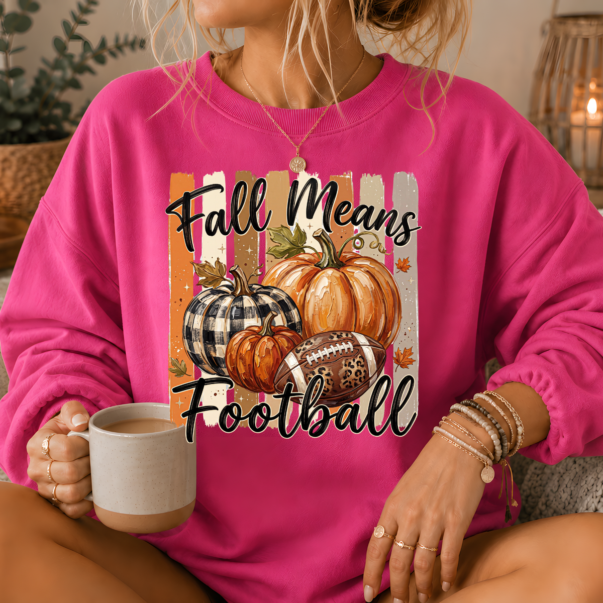 Fall Means Football Pumpkin Crewneck Sweatshirt