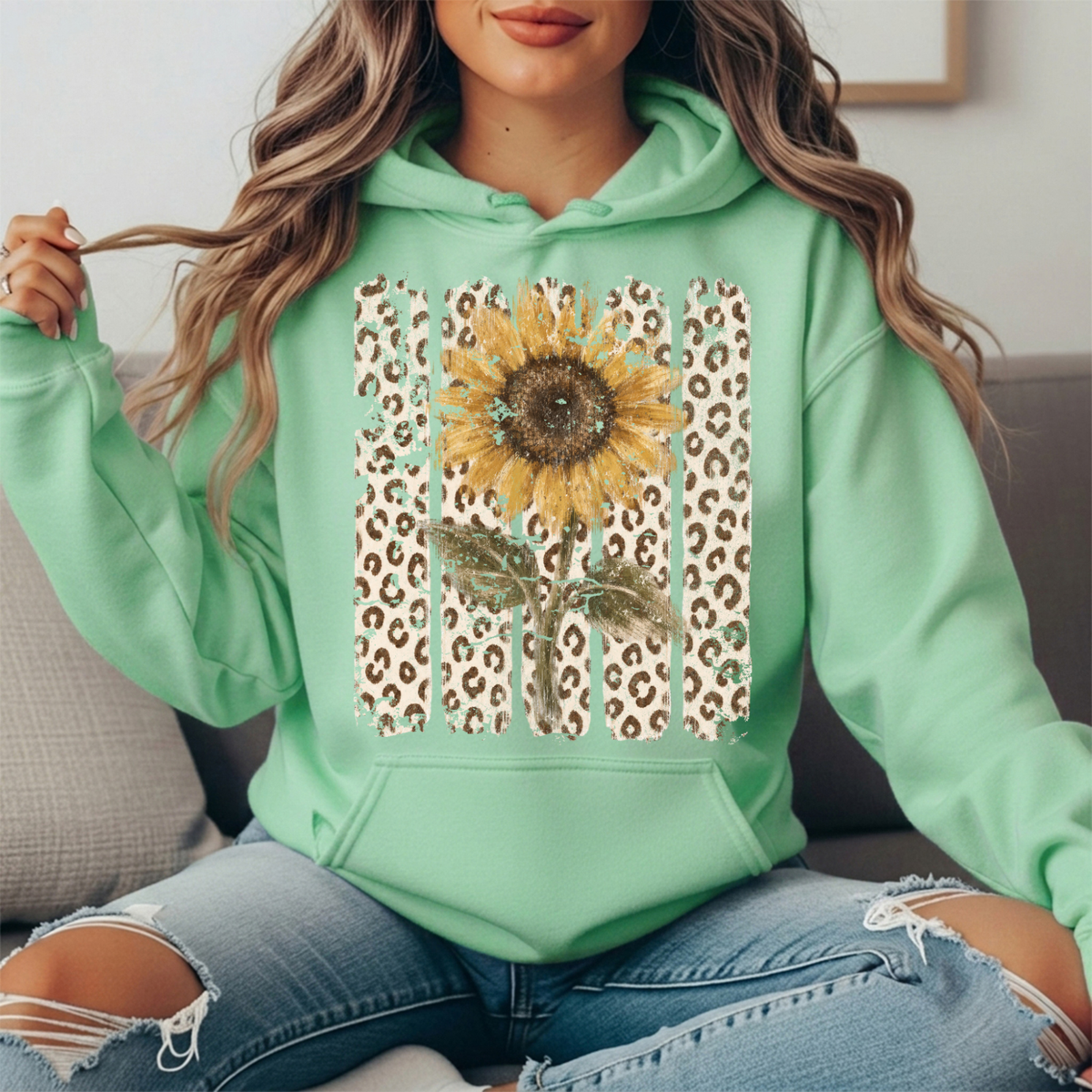 Sunflower Leopard Stripe Graphic Hoodie