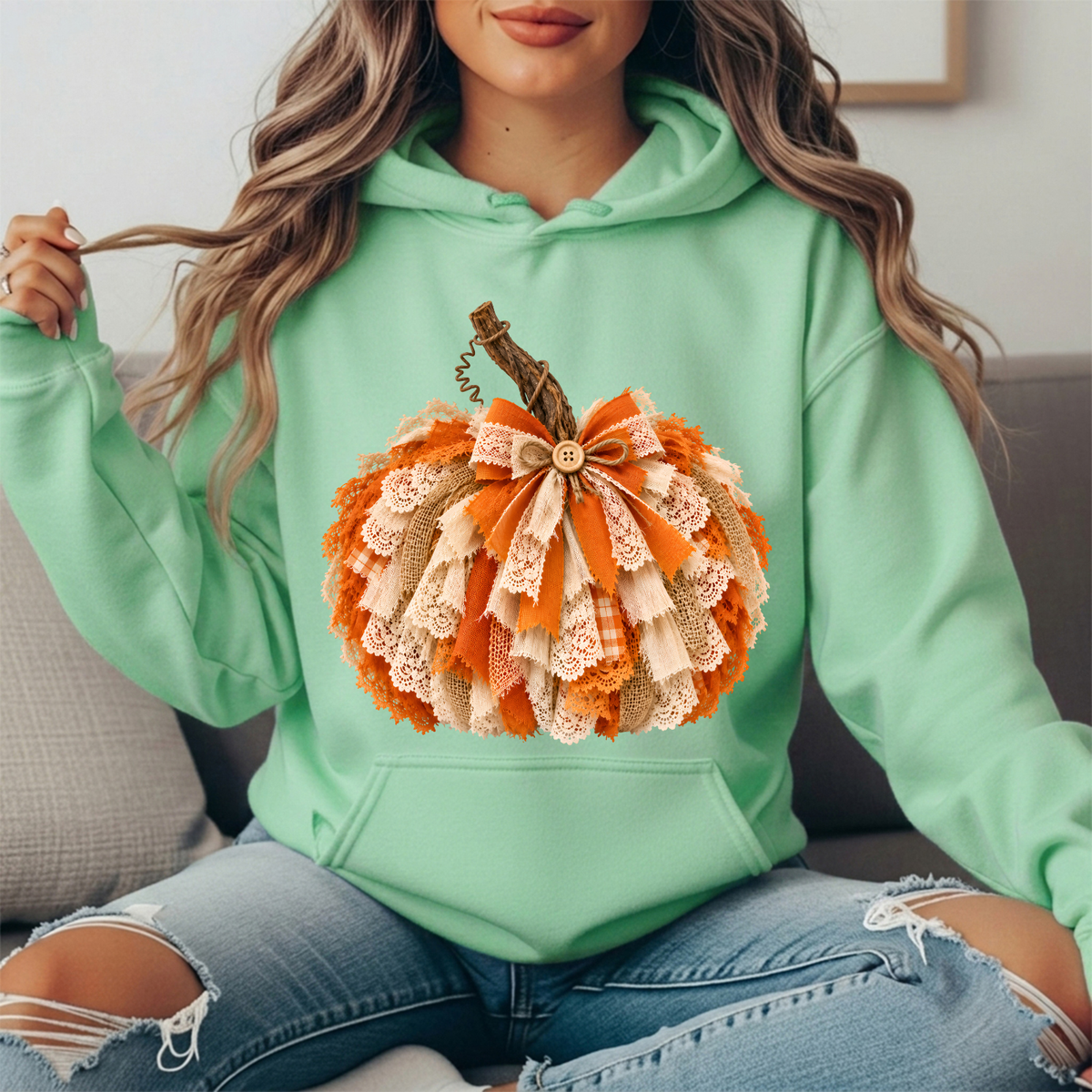 Rustic Lace & Burlap Pumpkin Graphic Hoodie