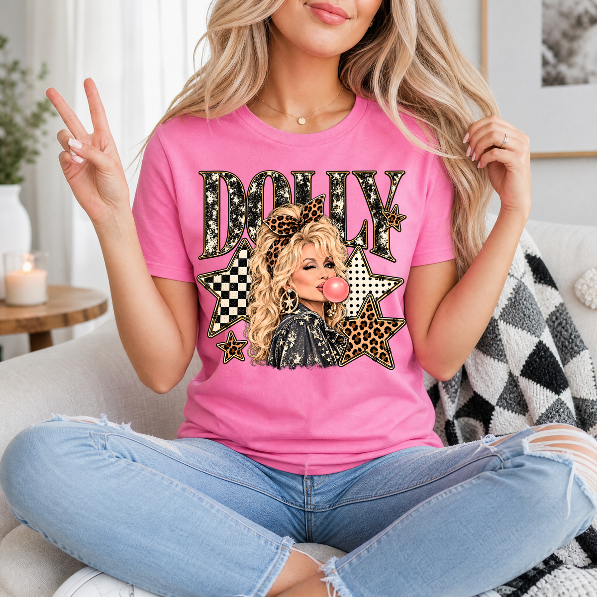 Dolly Bubblegum & Leopard Bow Vintage Graphic Tee