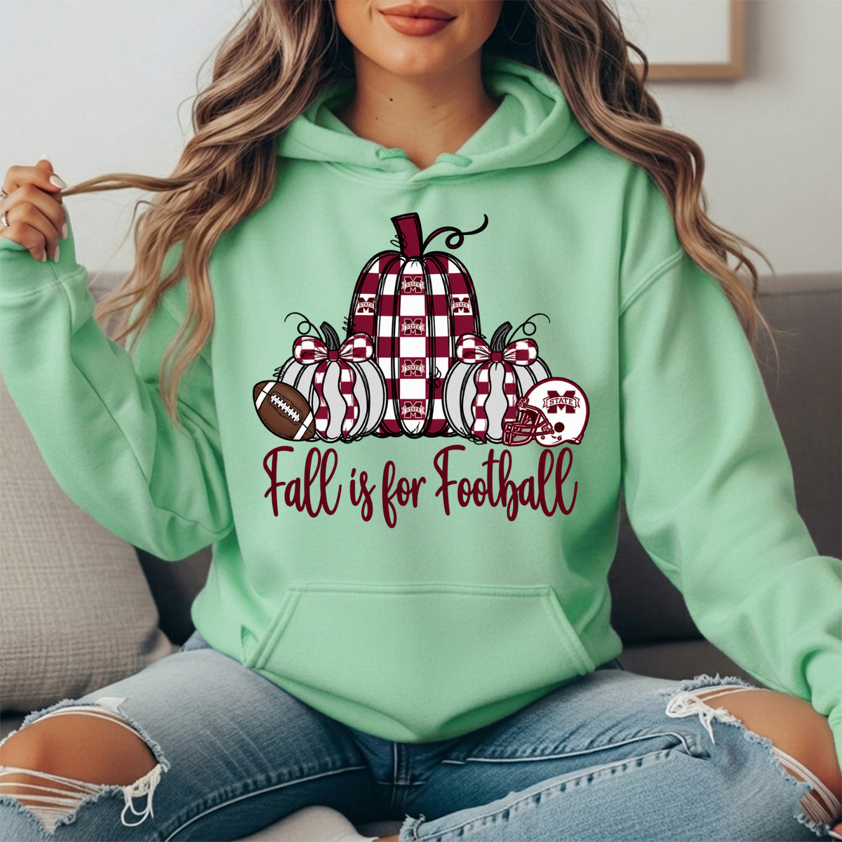 Mississippi State Fall Is for Football Pumpkin Graphic Hoodie