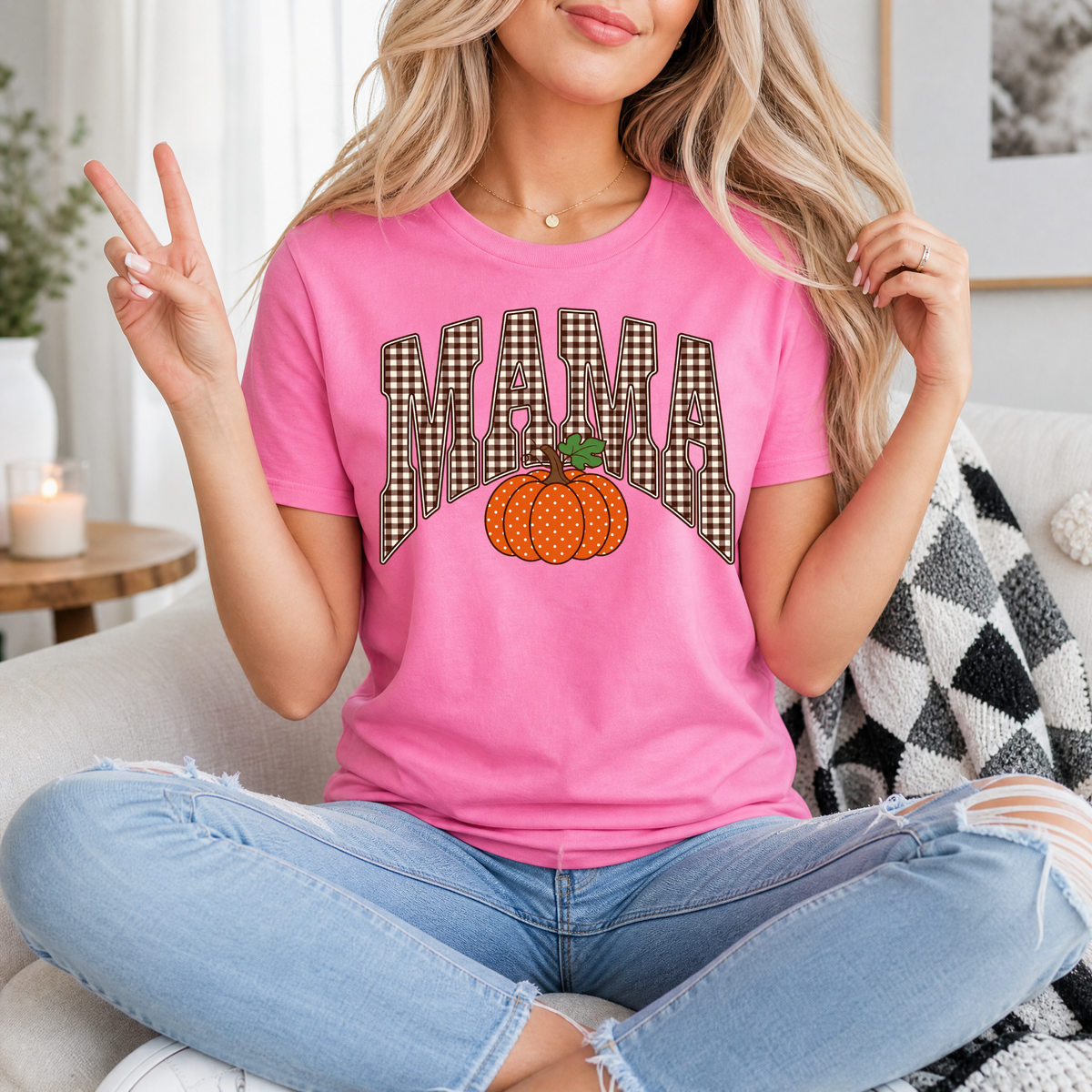 Gingham Mama Pumpkin Premium Graphic Tee