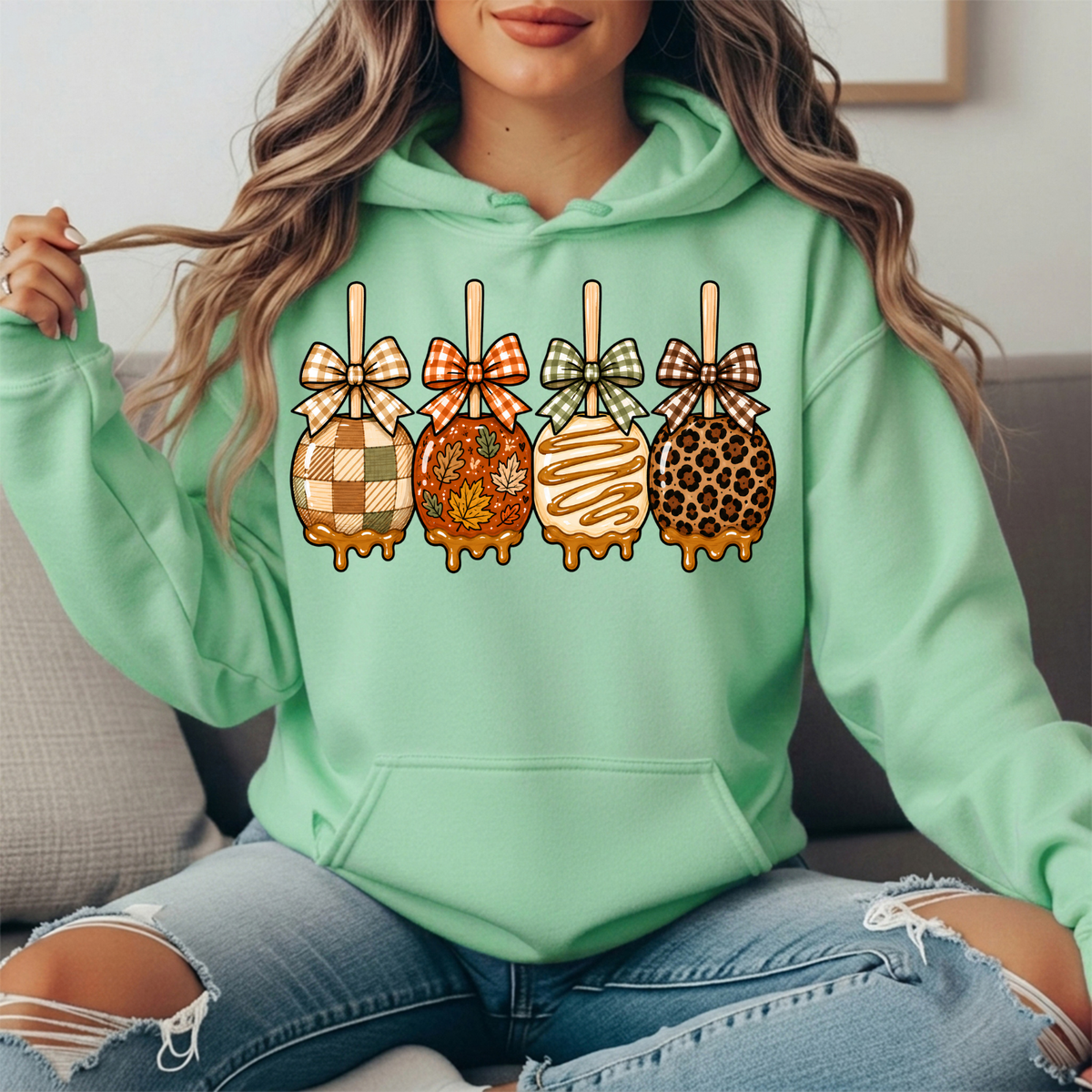 Fall Caramel Apples & Gingham Bows Graphic Hoodie