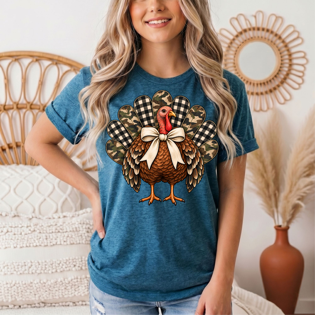 Camo & Buffalo Check Turkey Thanksgiving Graphic Tee