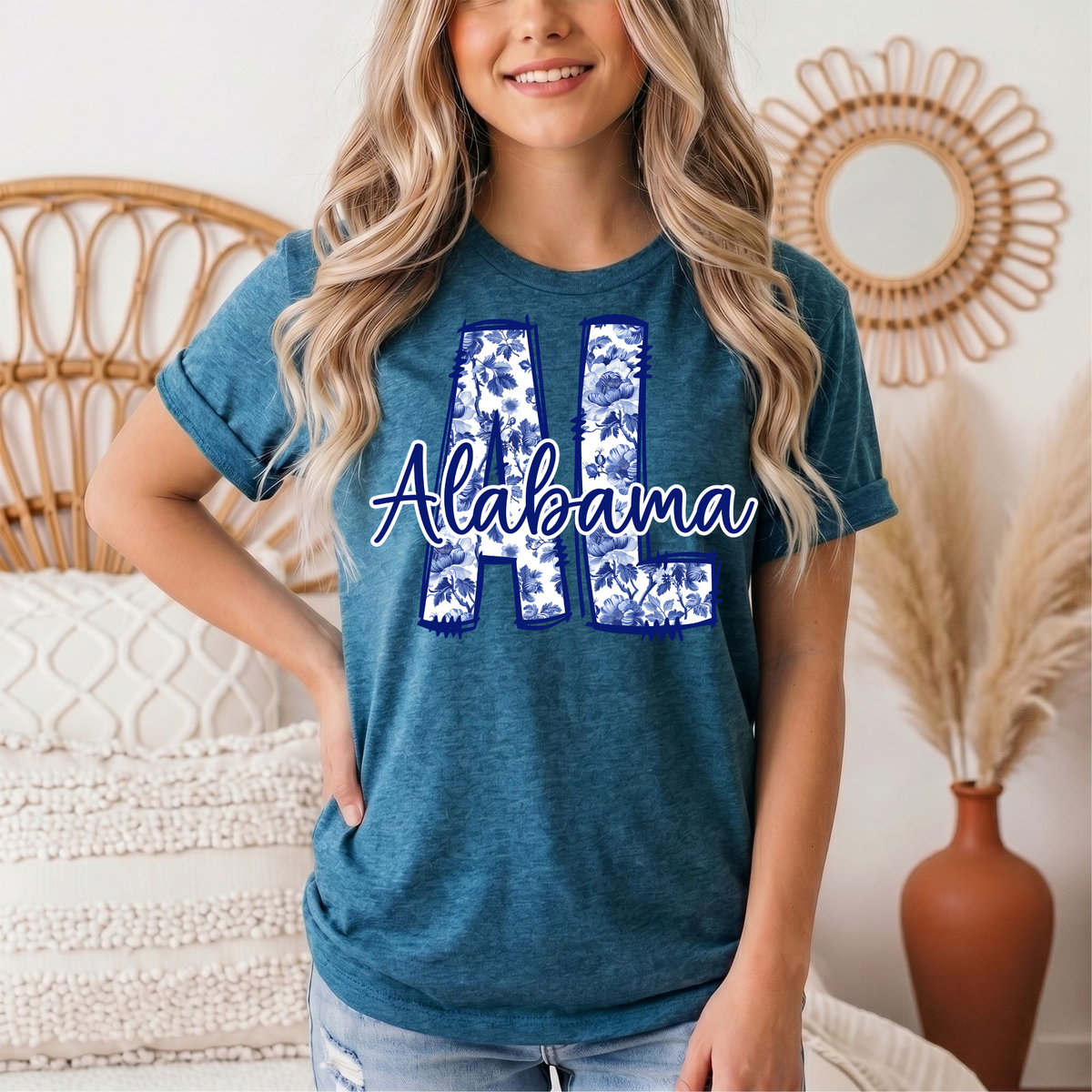 Alabama Blue Floral AL Graphic Tee