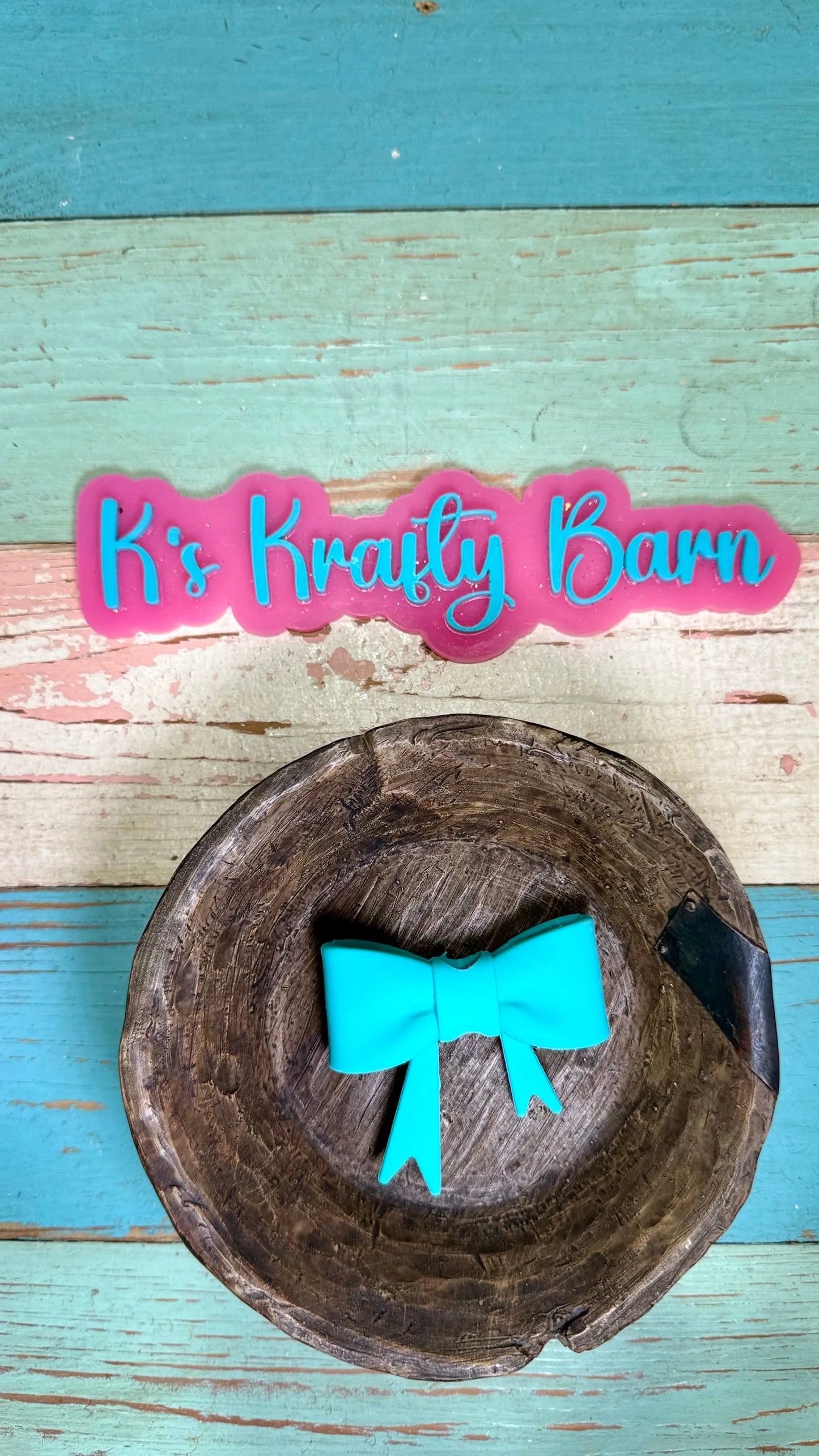 Silicone Focal Bead- Teal bow K's Krafty Barn