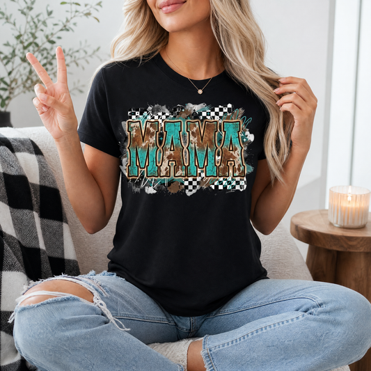 Western Mama Turquoise & Checkerboard Graphic Tee