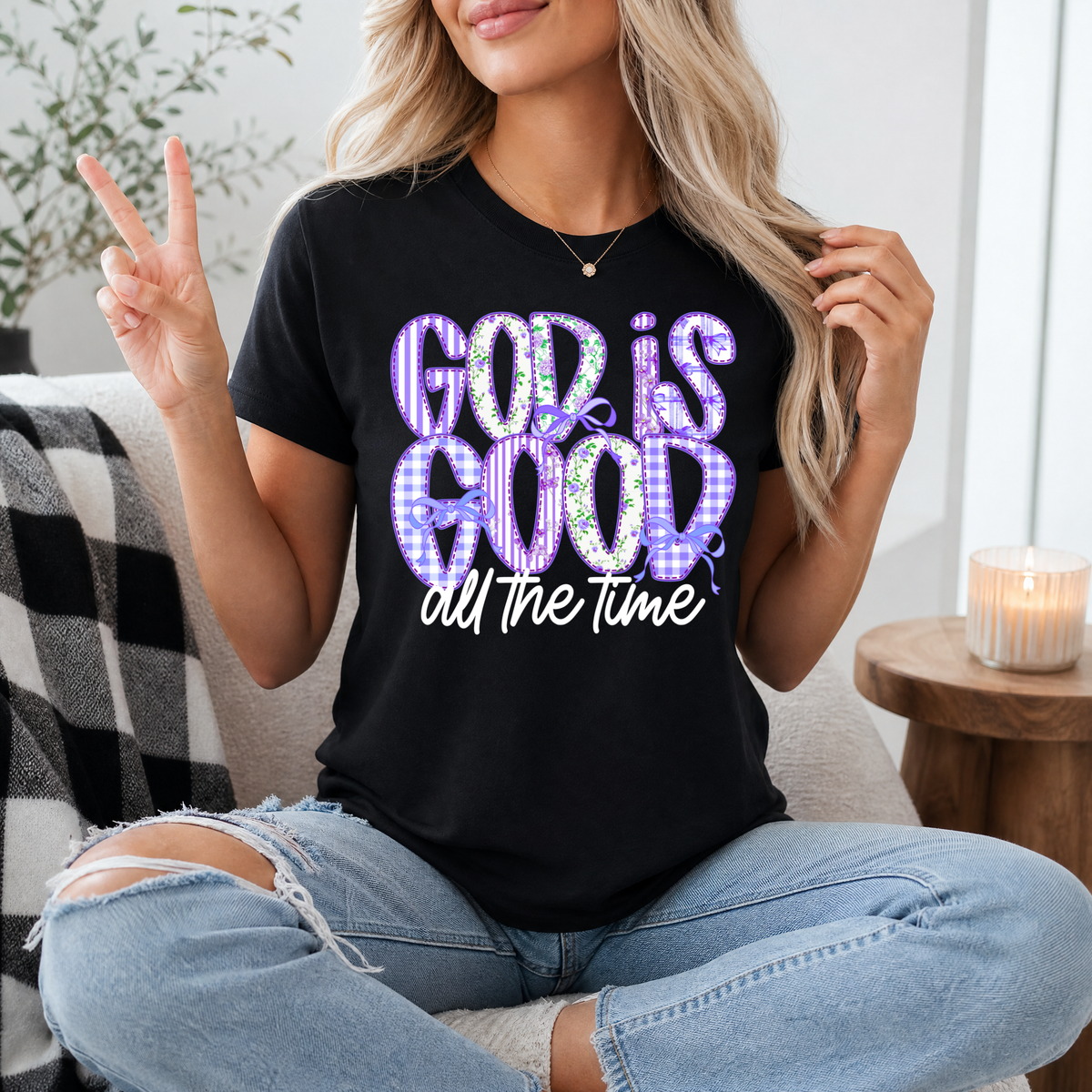 God Is Good Purple Floral Premium Graphic Tee