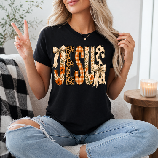 Jesus Floral, Leopard & Gingham Bow Graphic Tee