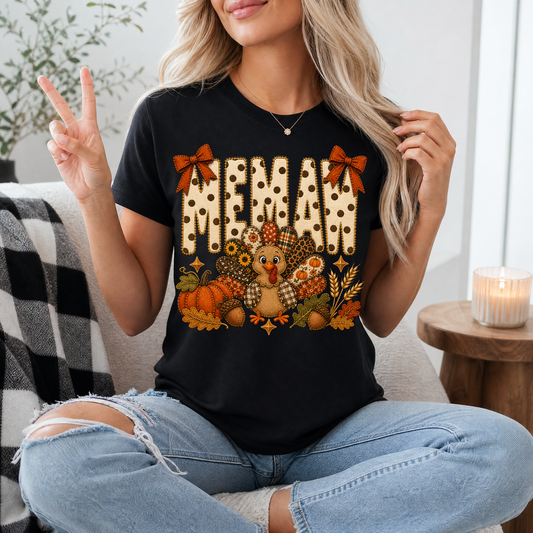 Memaw Thanksgiving Turkey & Bow Graphic Tee