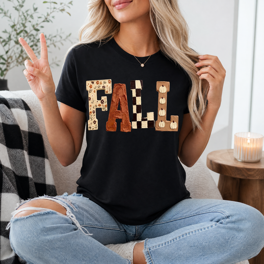 Fall Floral, Checkerboard & Pumpkin Graphic Tee
