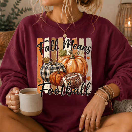 Fall Means Football Pumpkin Crewneck Sweatshirt