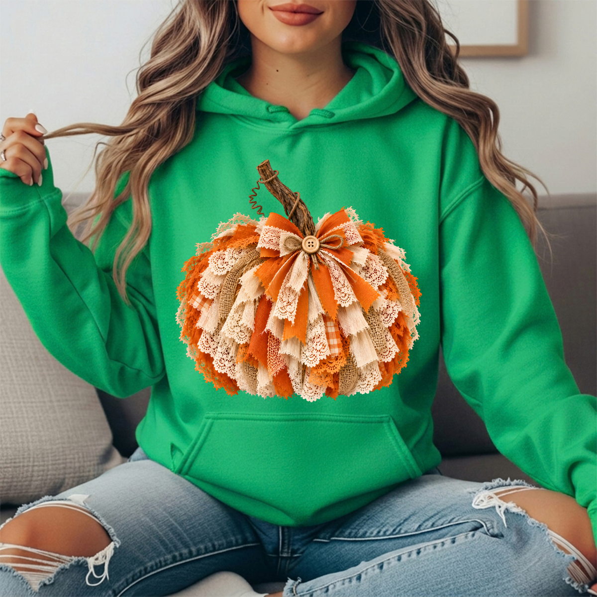Rustic Lace & Burlap Pumpkin Graphic Hoodie
