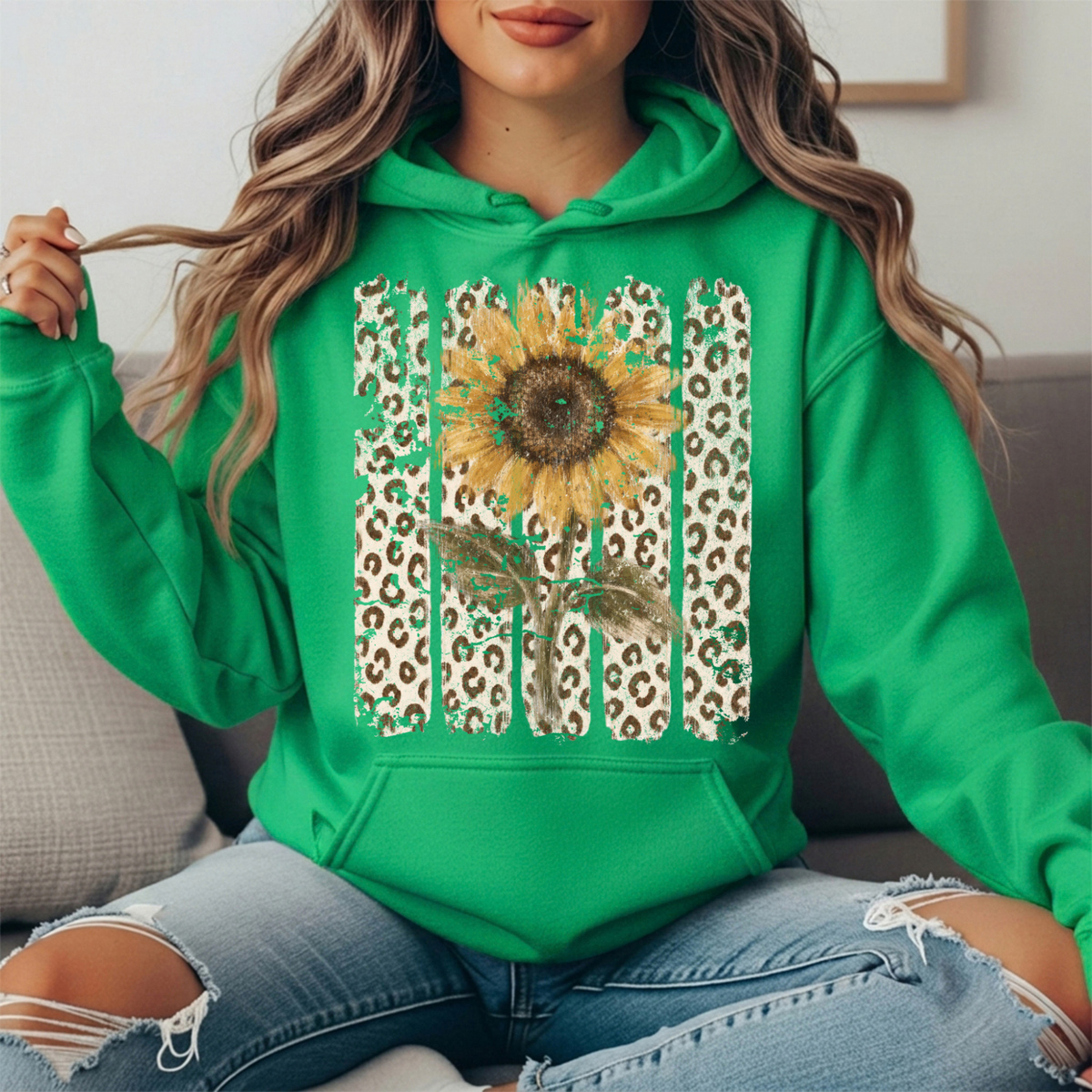 Sunflower Leopard Stripe Graphic Hoodie