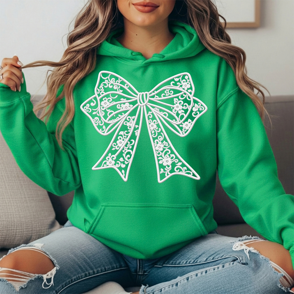 Floral Lace Bow Graphic Hoodie