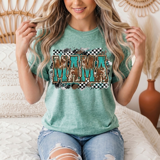 Turquoise & Cow Print Mama Western Graphic Tee