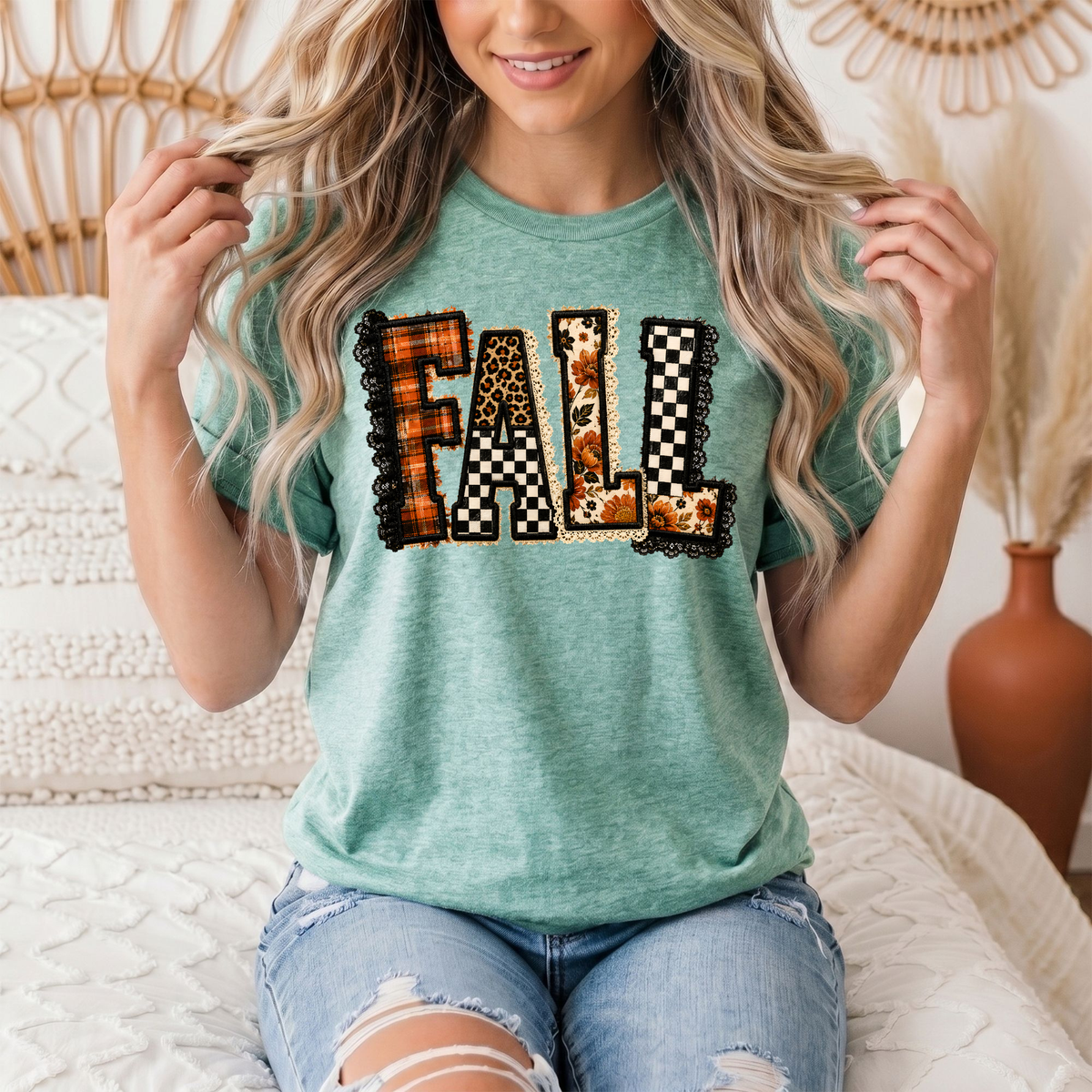 Fall Plaid Leopard & Floral Patchwork Graphic Tee