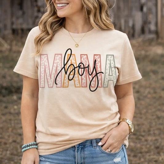 Boy Mama Shirt – Leopard Boy Mama Graphic Tee – Trendy Mom Shirt – Gildan Softstyle K's Krafty Barn