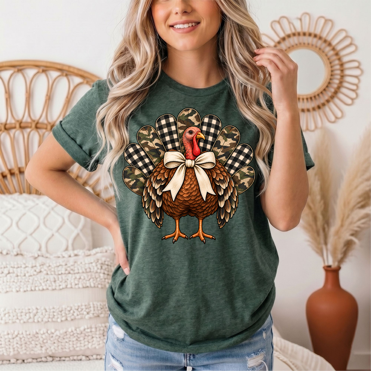 Camo & Buffalo Check Turkey Thanksgiving Graphic Tee