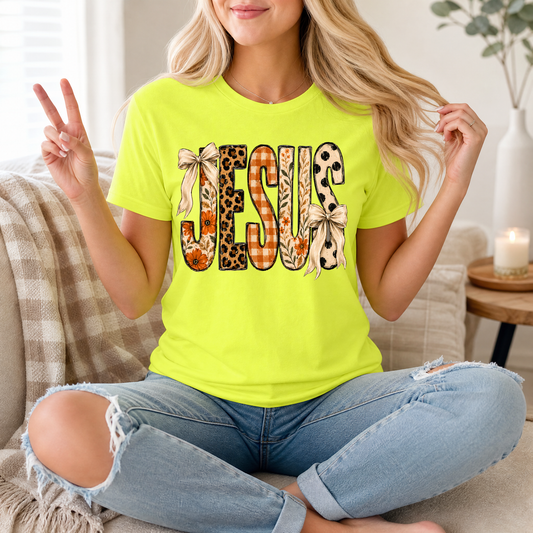 Jesus Floral, Leopard & Gingham Bow Graphic Tee