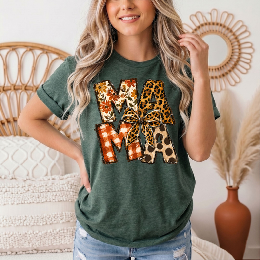 Fall Mama Floral & Leopard Bow Graphic Tee