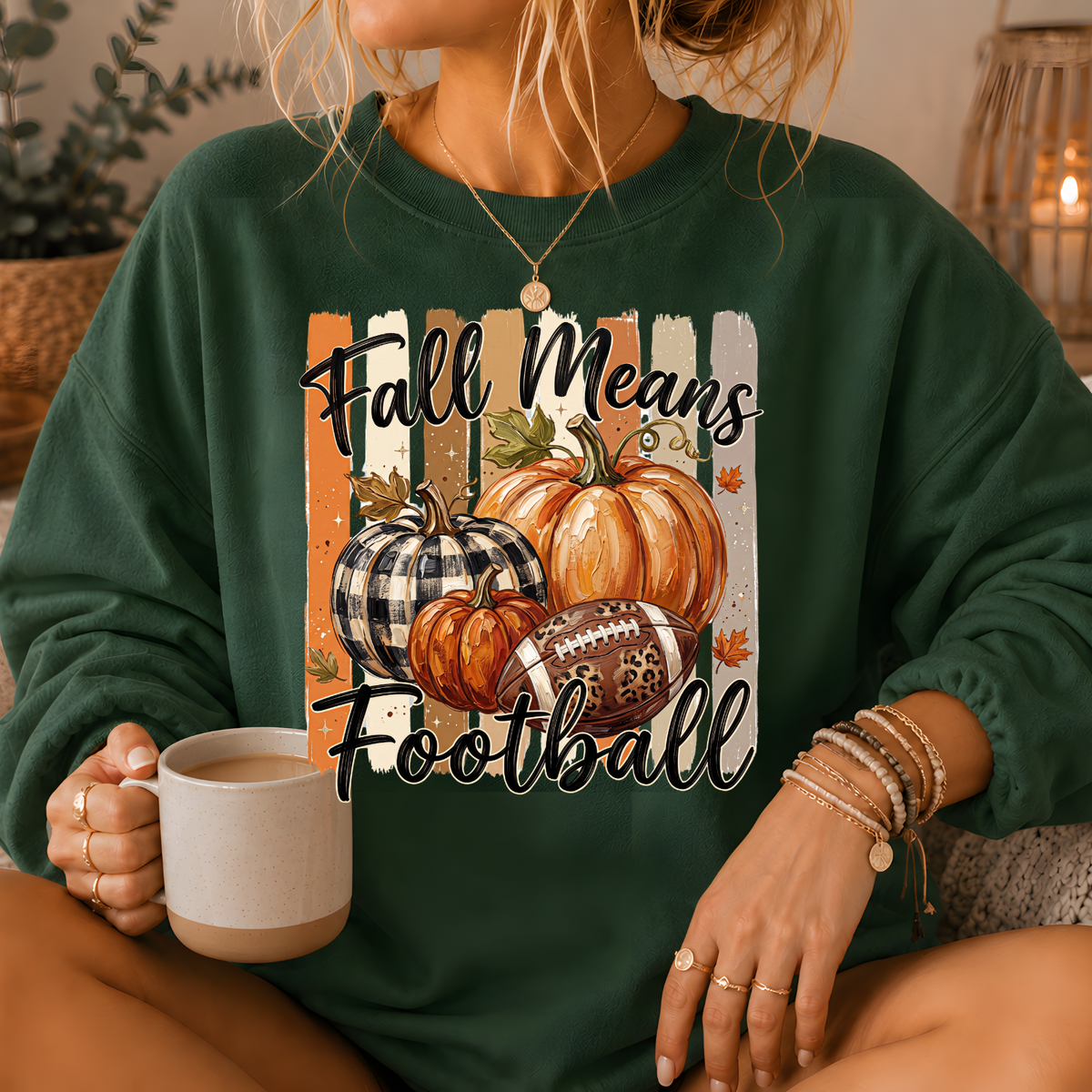 Fall Means Football Pumpkin Crewneck Sweatshirt