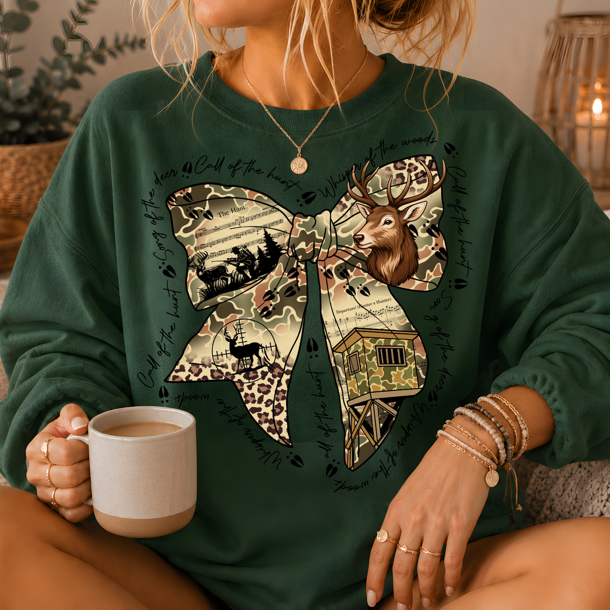 Camo Deer Hunting Bow Crewneck Sweatshirt