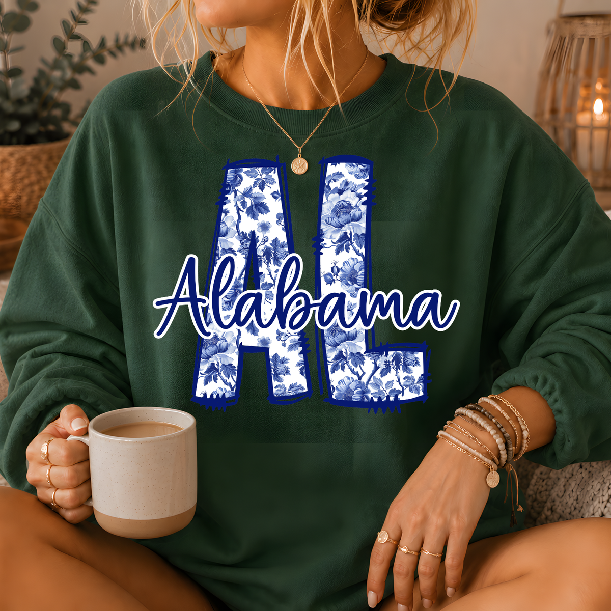 Alabama Blue Floral AL Crewneck Sweatshirt