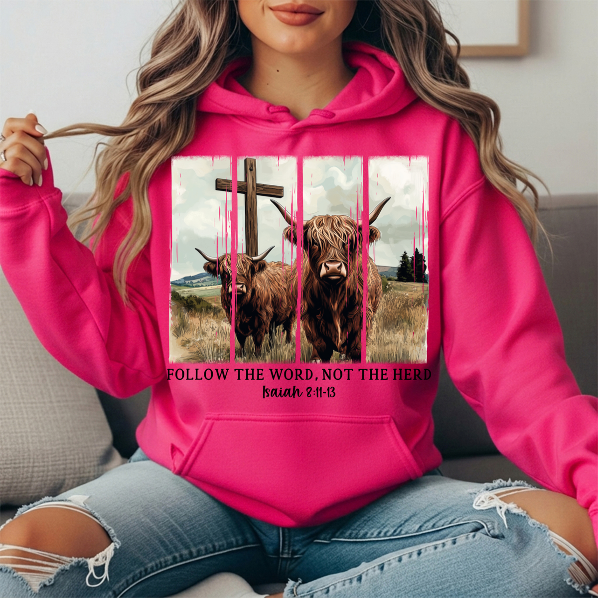 Follow the Word Not the Herd Highland Cow Graphic Hoodie