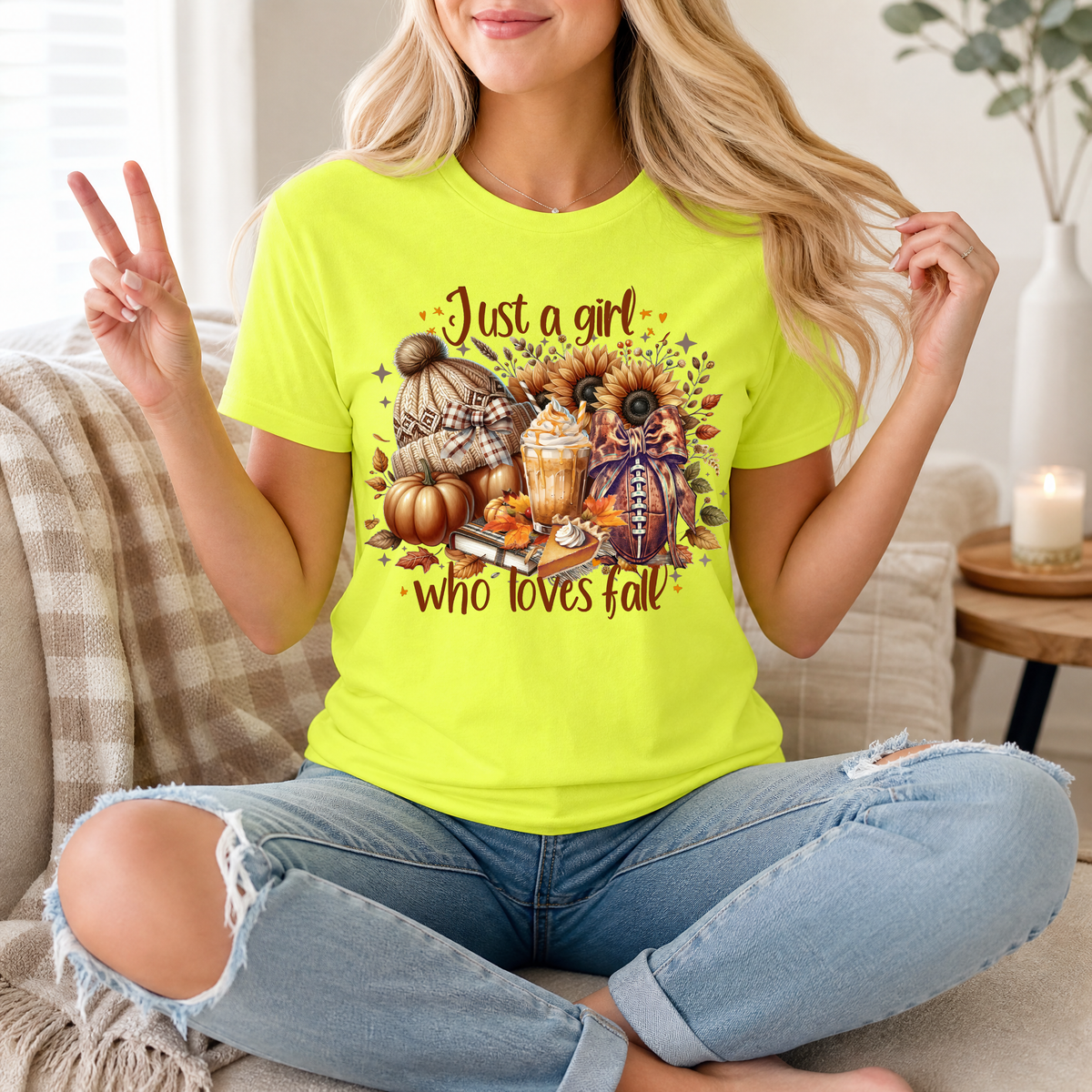 Just a Girl Who Loves Fall Football Premium Graphic Tee