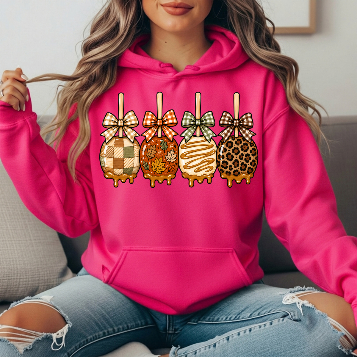 Fall Caramel Apples & Gingham Bows Graphic Hoodie