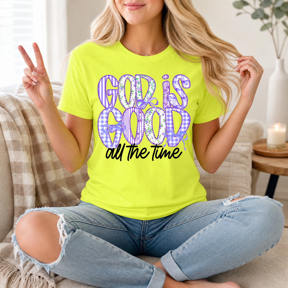 God Is Good Purple Floral Premium Graphic Tee