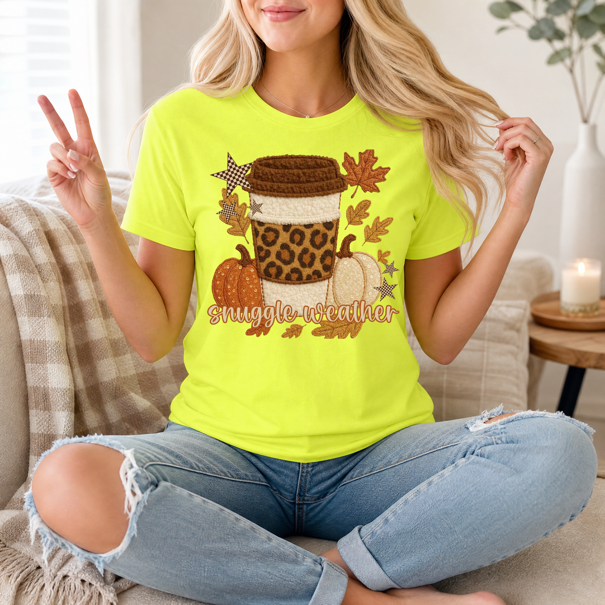 Snuggle Weather Faux Embroidery Coffee Graphic Tee