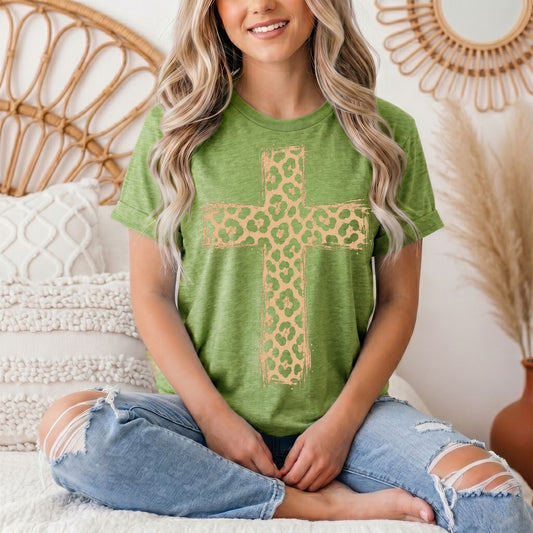 Leopard Print Cross Christian Graphic Tee