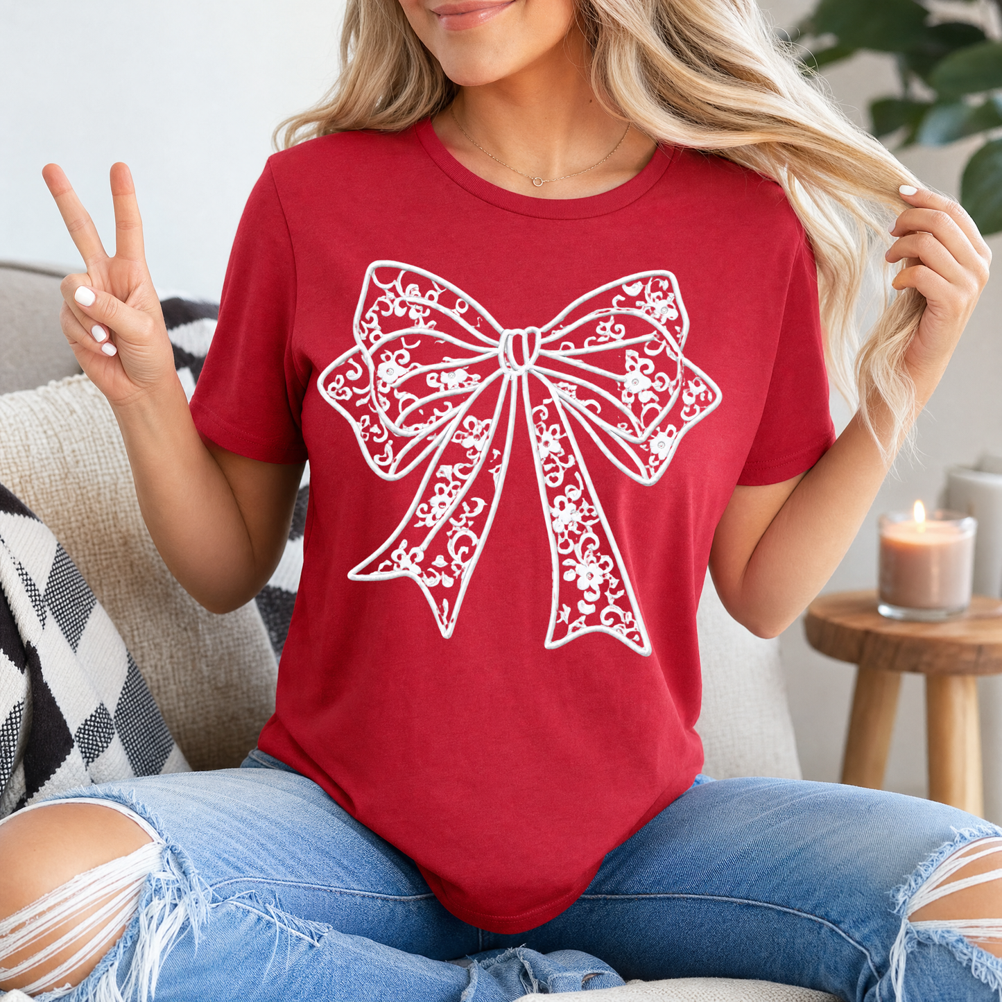 Floral Lace Bow Premium Graphic Tee
