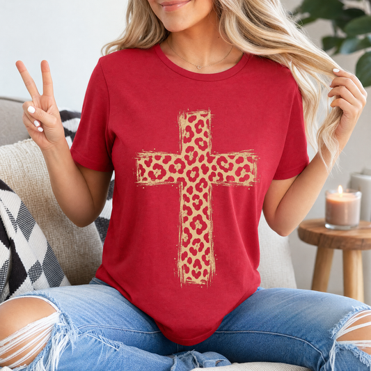 Leopard Print Cross Christian Graphic Tee