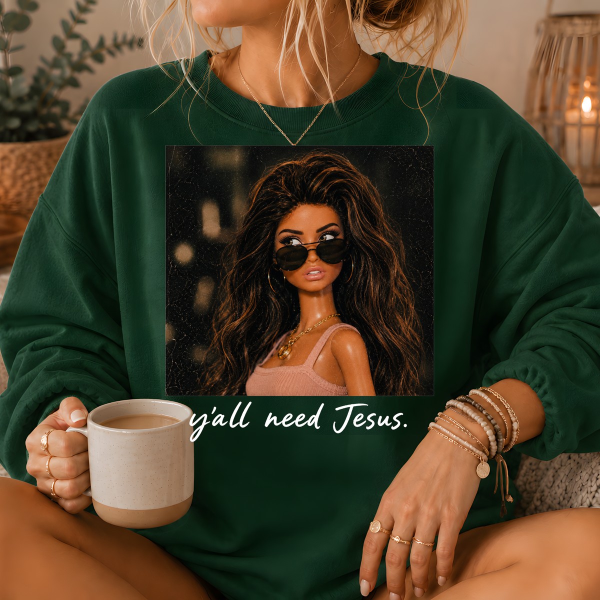 Y'all Need Jesus Fashion Doll Crewneck Sweatshirt