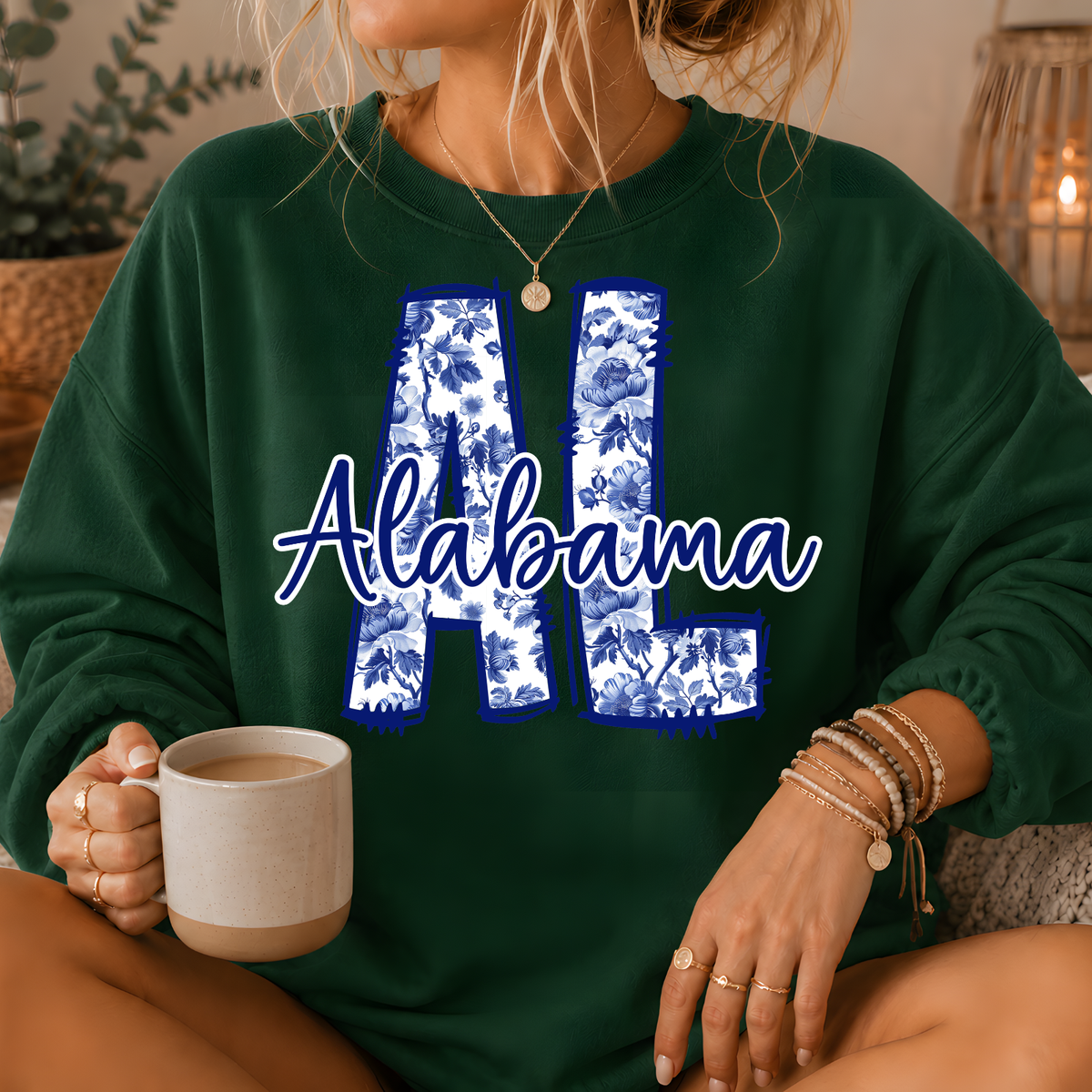 Alabama Blue Floral AL Crewneck Sweatshirt
