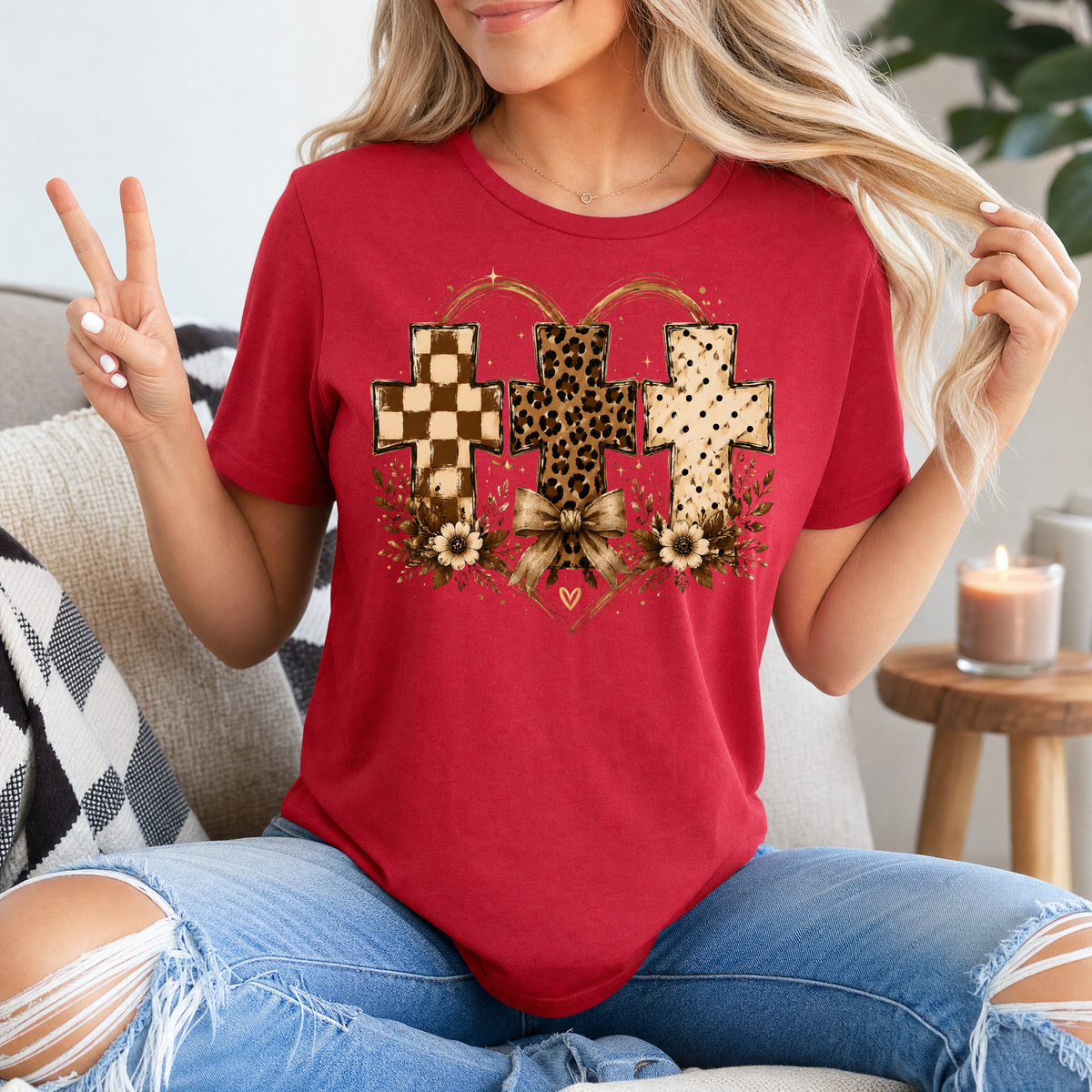 Christian Cross Trio Floral & Bow Graphic Tee