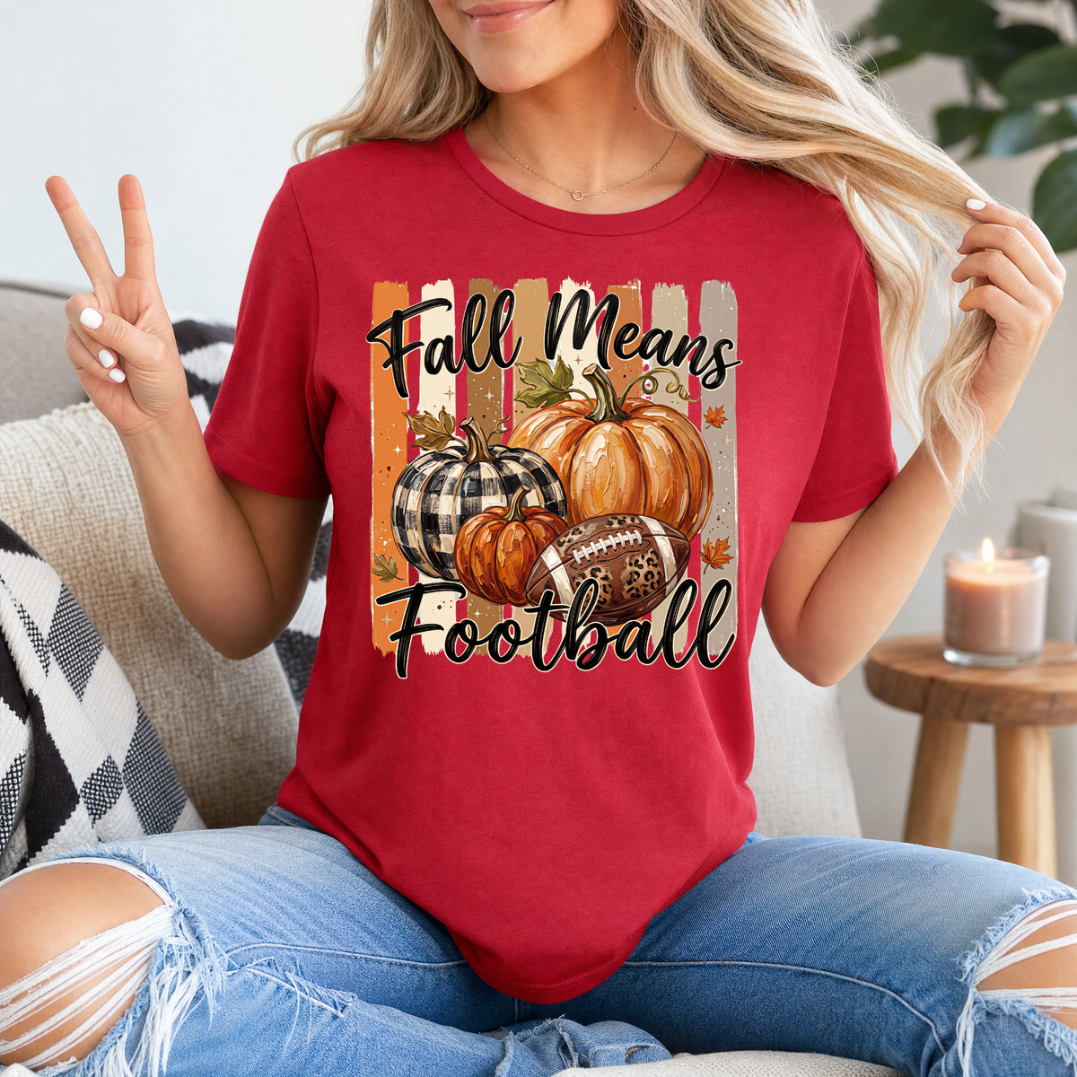 Fall Means Football Pumpkin Graphic Tee