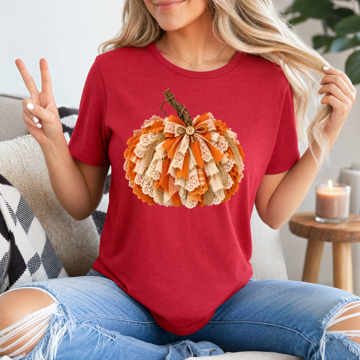 Rustic Lace & Ribbon Pumpkin Graphic Tee