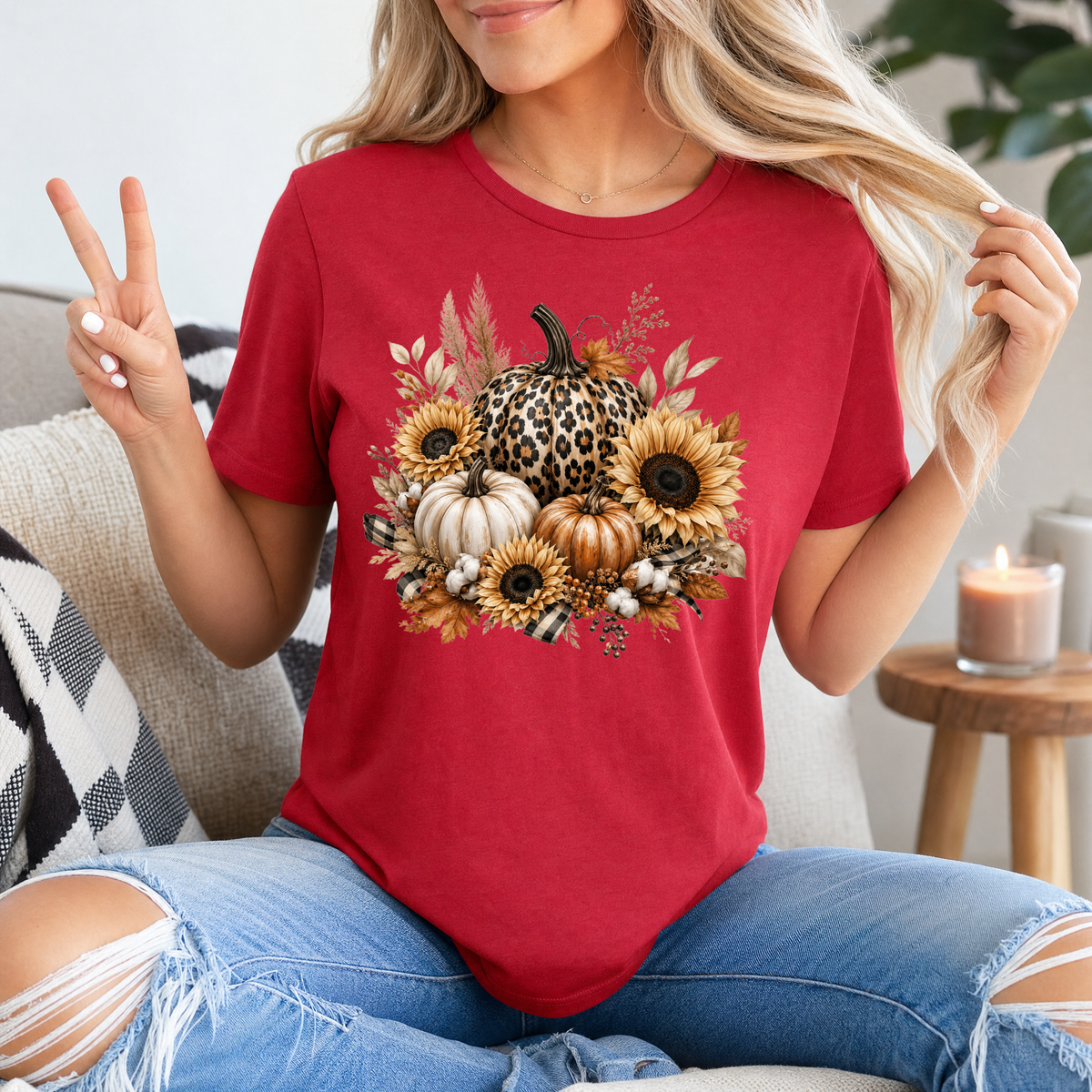 Leopard Pumpkin Sunflower Premium Graphic Tee