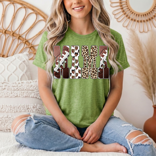 Mama Football & Leopard Mixed Print Graphic Tee