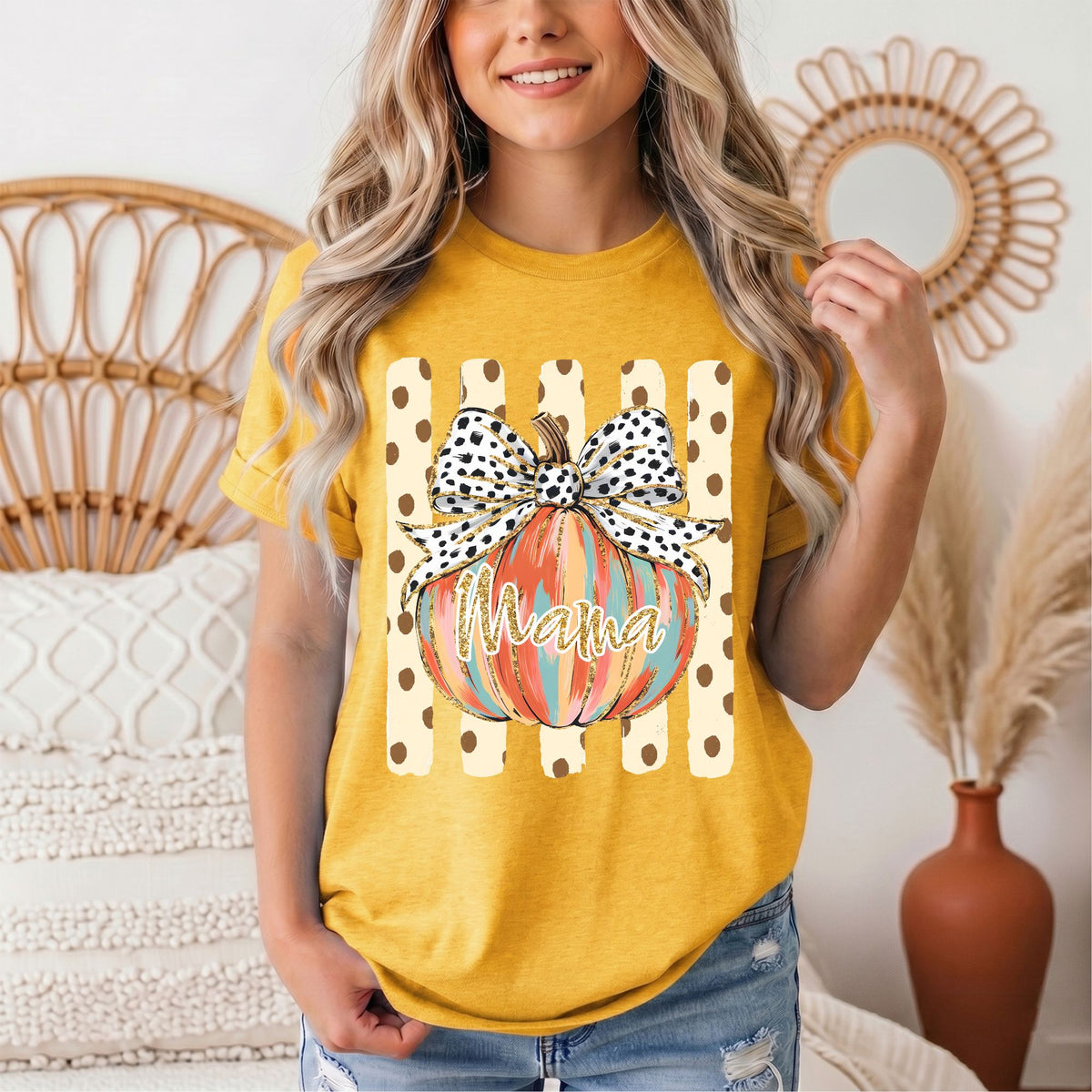 Mama Pumpkin & Spotted Bow Fall Graphic Tee