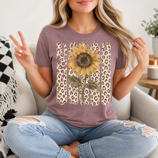 Distressed Sunflower & Leopard Print Graphic Tee