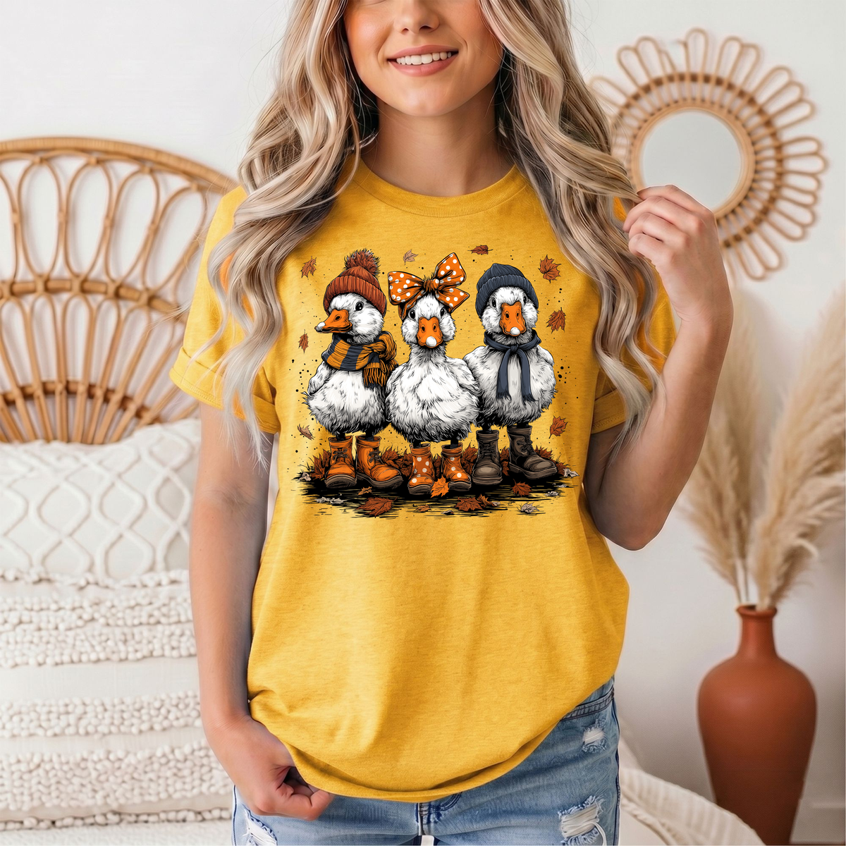 Autumn Duck Trio Boots & Bow Graphic Tee