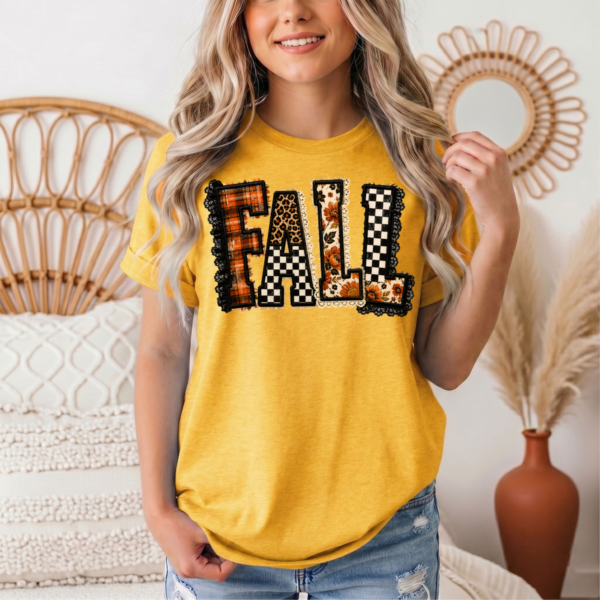 Fall Plaid Leopard & Floral Patchwork Graphic Tee