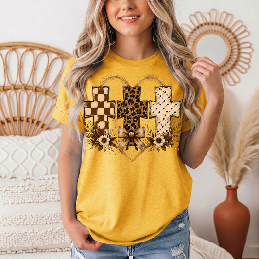 Christian Cross Trio Floral & Bow Graphic Tee