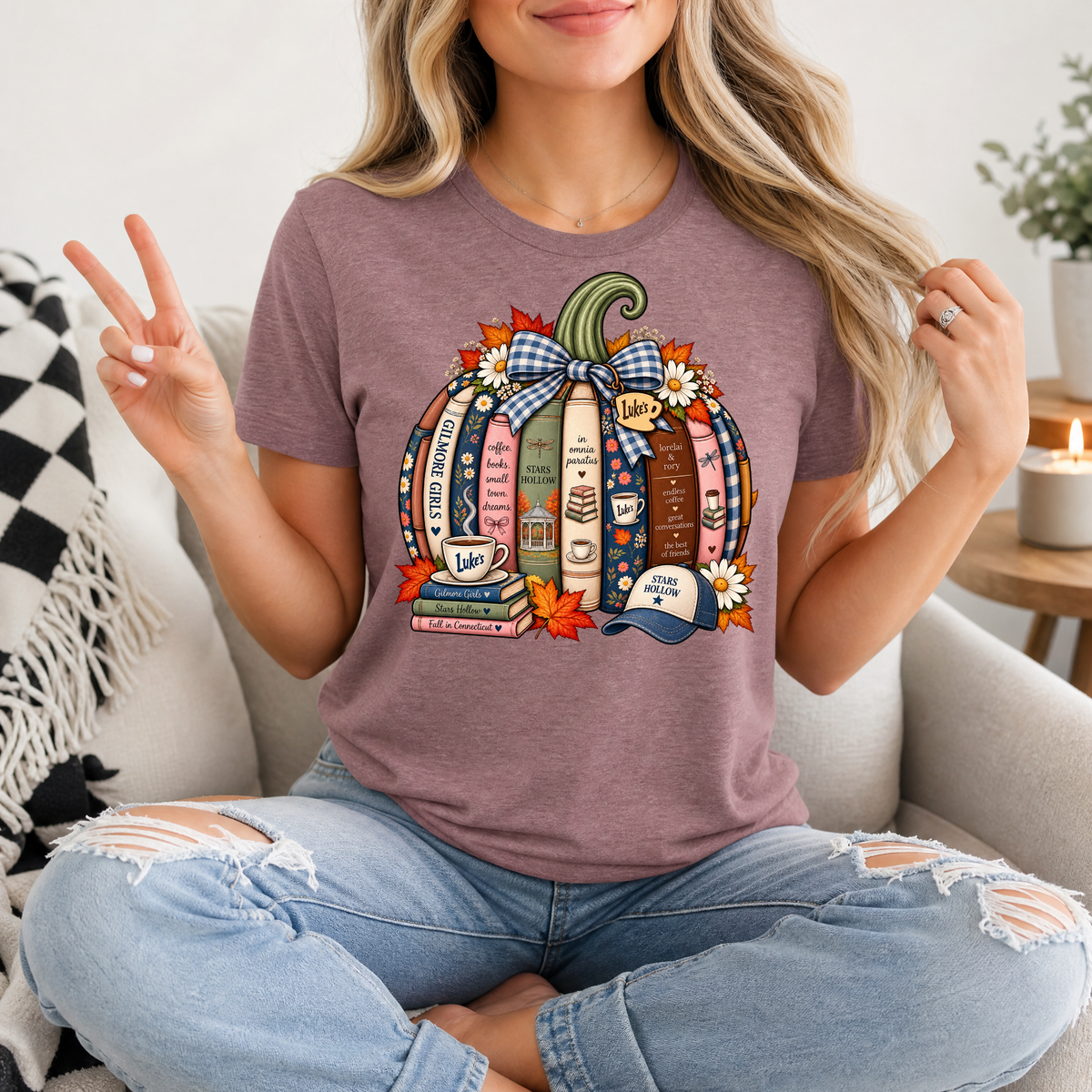 Gilmore Fall Bookish Pumpkin & Gingham Bow Graphic Tee