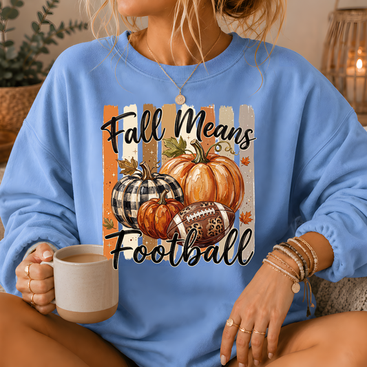 Fall Means Football Pumpkin Crewneck Sweatshirt
